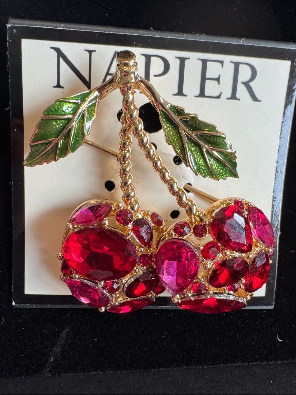 Napier Red Rhinestone Cherry Brooch